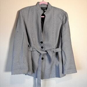 Levine Classic Black White Geometric Print Cropped Trench Coat Jacket Womens 18W